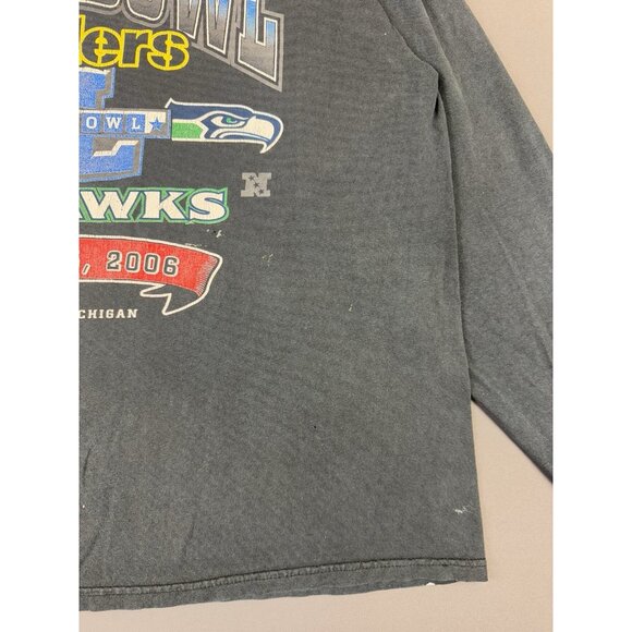 Vintage Y2K NFL Superbowl XL Steelers Seahawks Football Black Long Sleeve Shirt - Picture 8 of 16